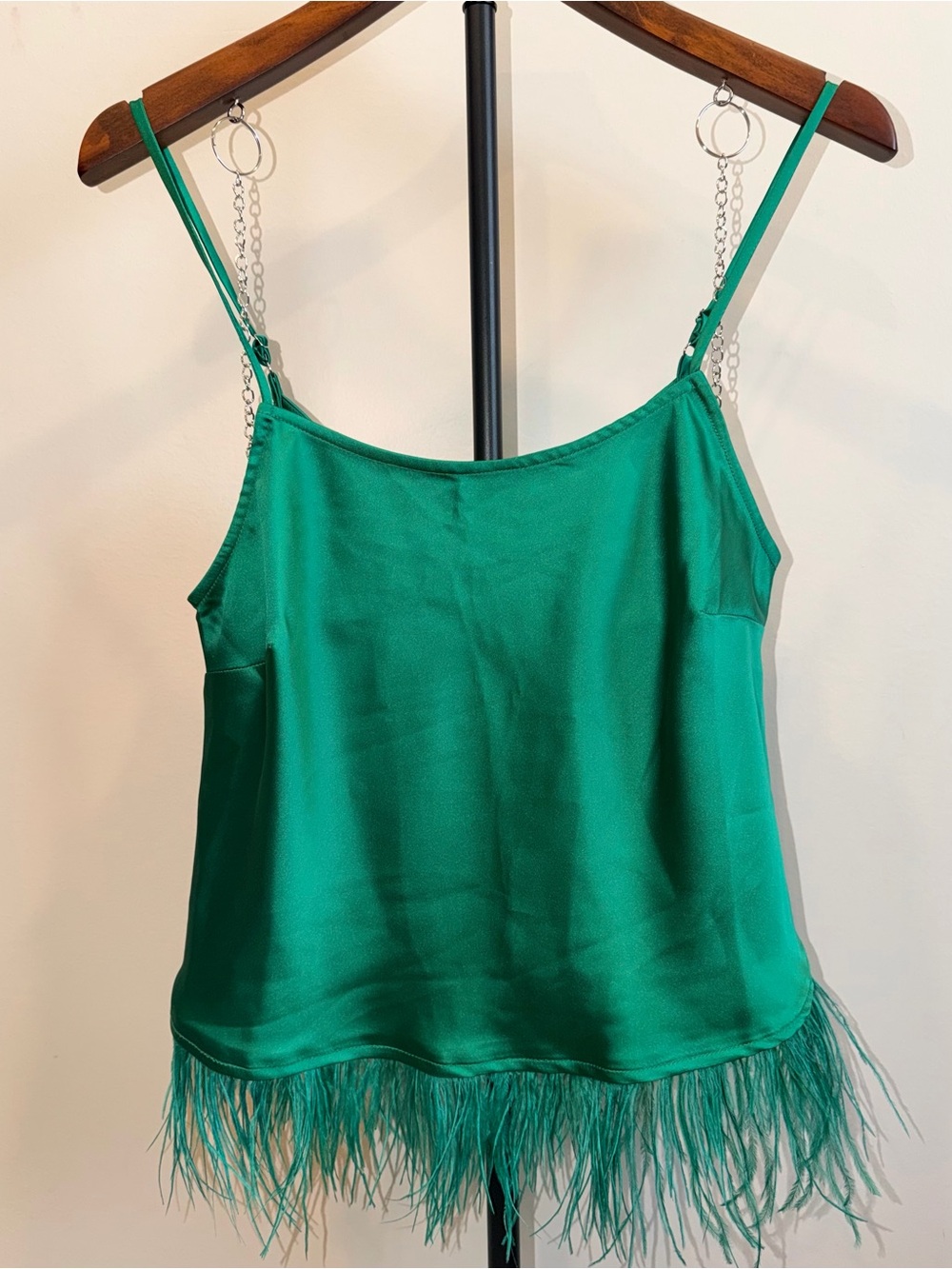 Coast Emerald Green Satin Feather Trim Cami Top Size 8